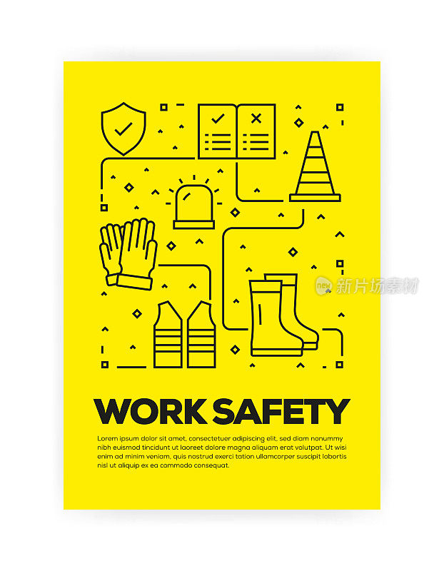 Work Safety Concept Line Style Cover Design for Annual Report, Flyer, Brochure.
